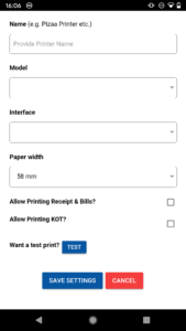 Printer Configure Screen