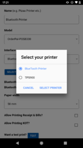 Bluetooth Printer Settings